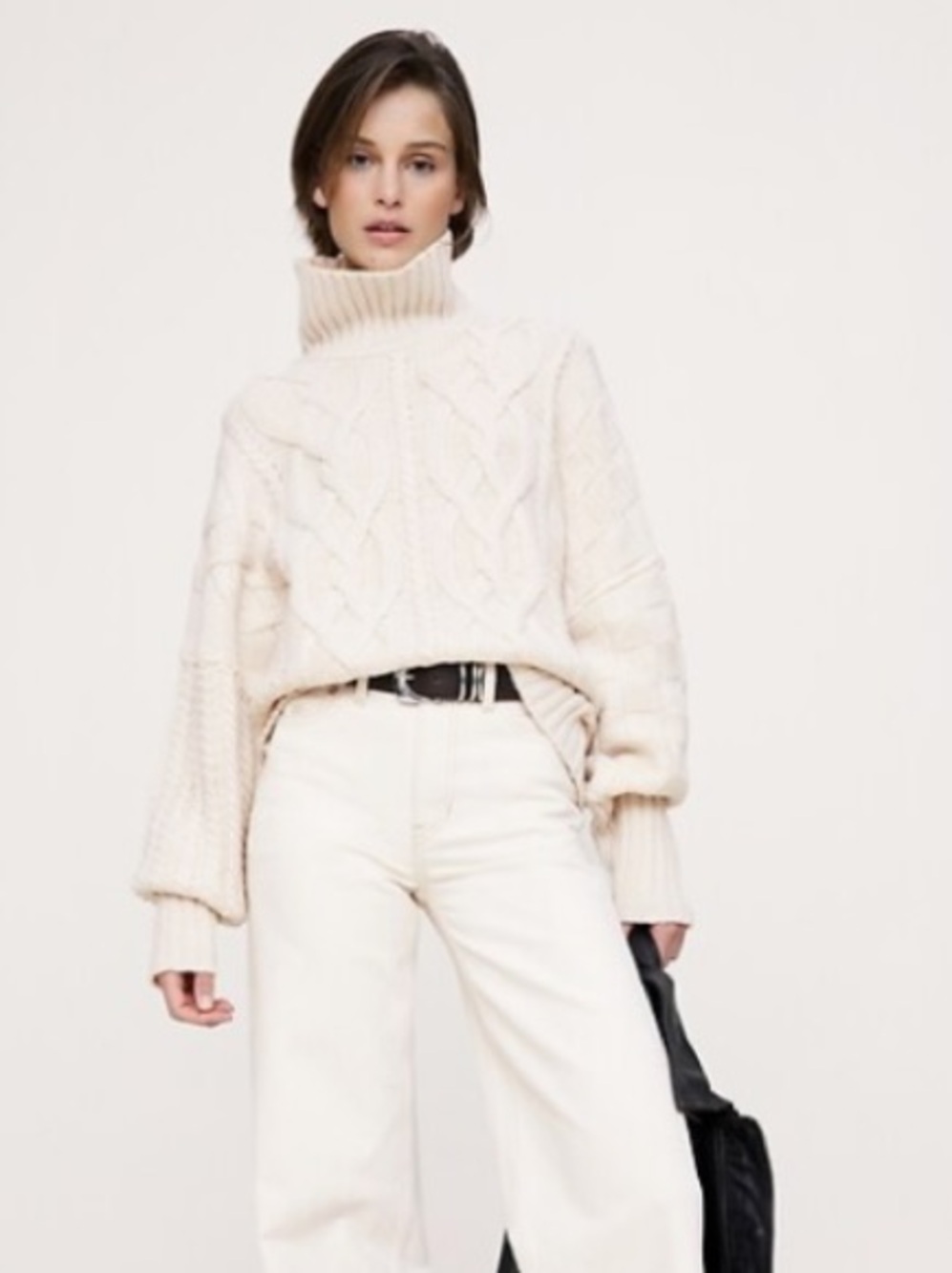 Banana Republic Cream Cable-Knit Turtleneck Sweater